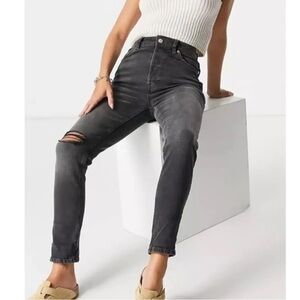 Free People We The Free Zuri Mom Jeans Washed Black High Rise Size 30 Distressed